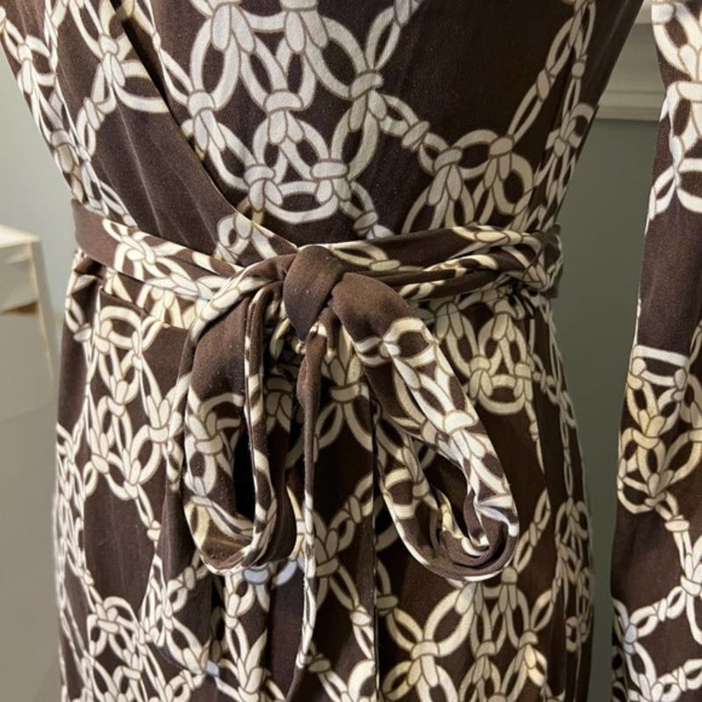 Trina Turk Womens Wrap Brown Dress White LInk pattern Printed Wrap Dress size s - Picture 6 of 6